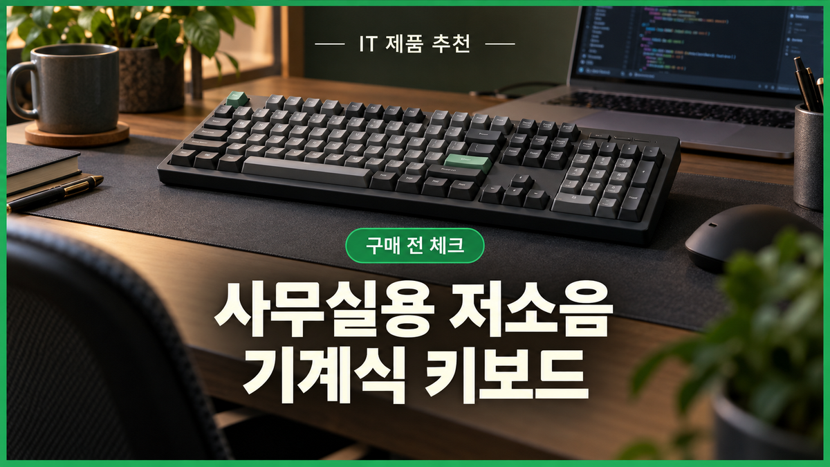 사무실 업무 공간에서 저소음 기계식 키보드와 노트북을 함께 둔 구매 가이드 대표 이미지