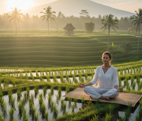 명상하는 여성, 요가 매트, 힐링 여행