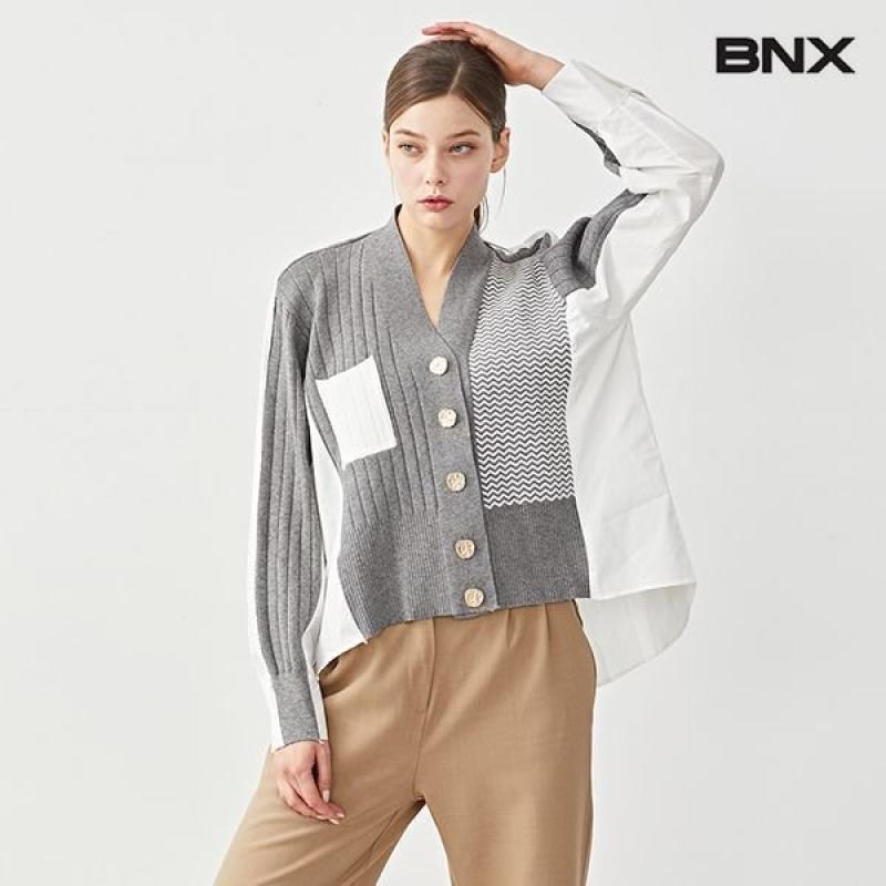 BNX 비엔엑스 V넥 금장 배색 니트 셔츠 가디건 BS3KC003L0