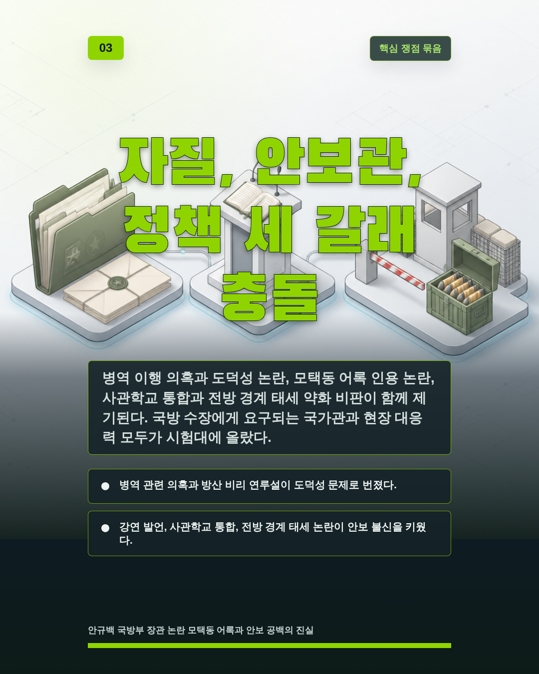 자질, 안보관, 정책 세 갈래 충돌