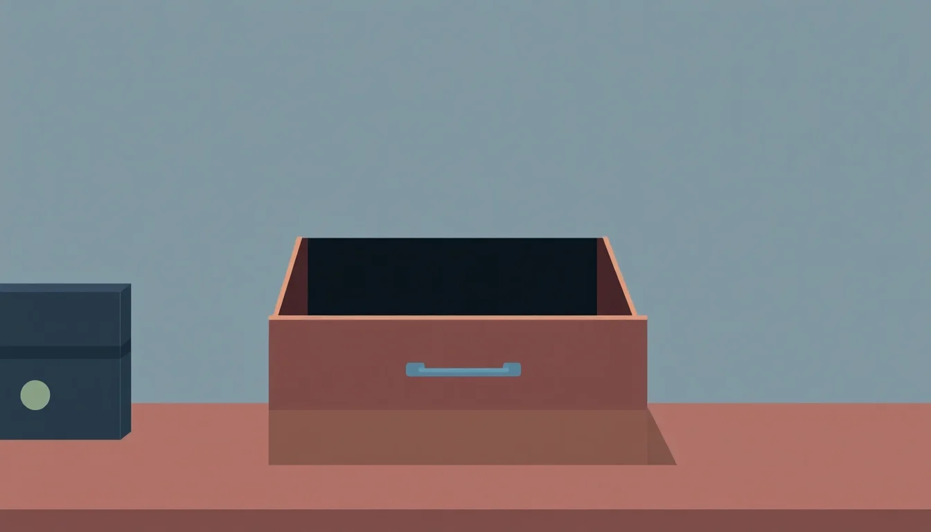 파란 배경에 놓인 서랍과 상자