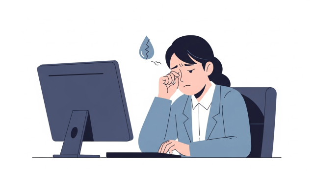 컴퓨터를 오래 봐서 안구건조와 눈 피로를 느끼는 직장인