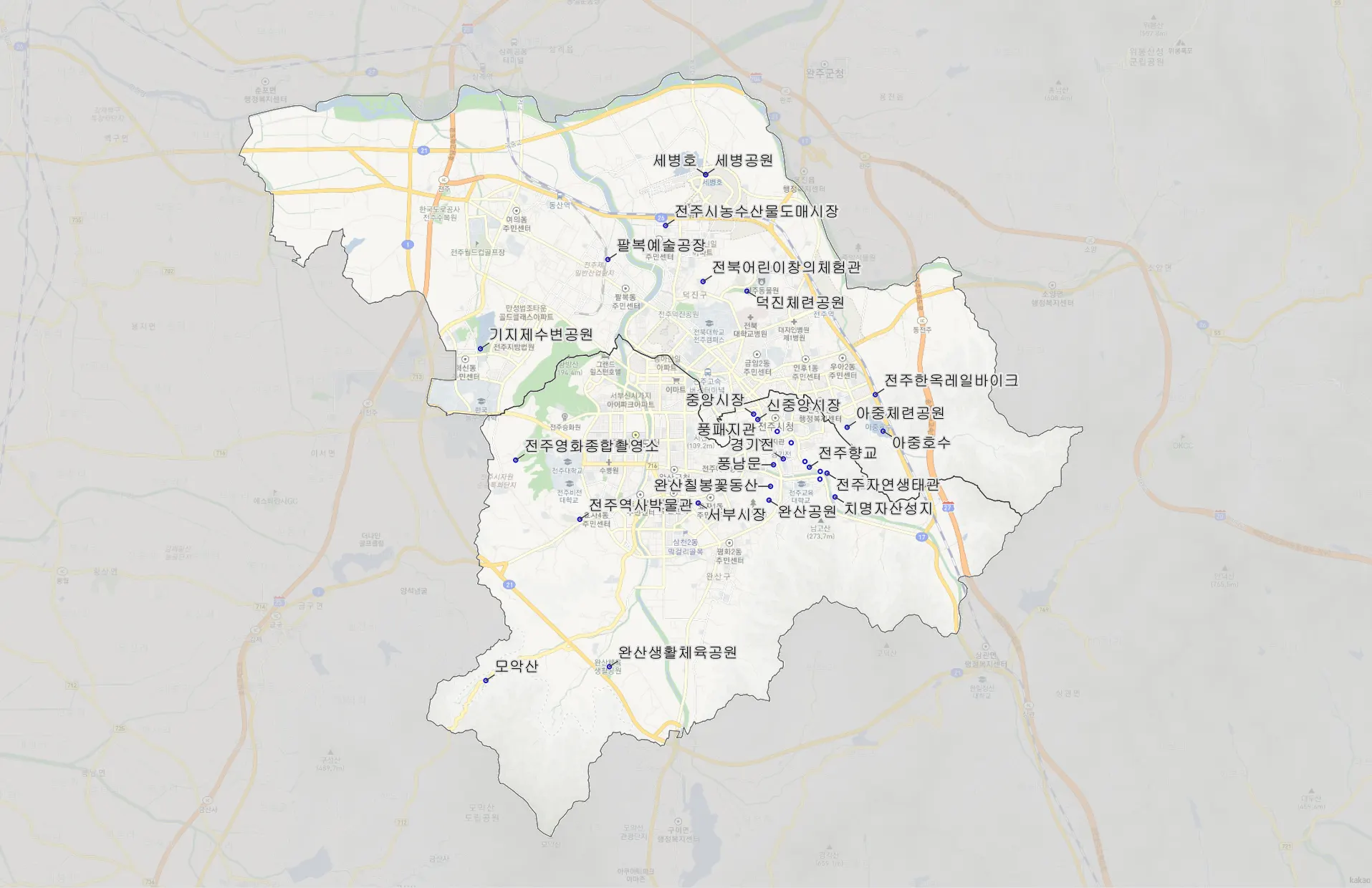 전주 관광지 추천 30 위치도