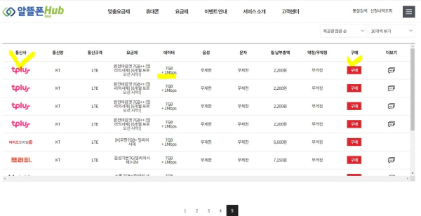 알뜰폰 허브 홈페이지 요금제 비교 하기 (2024)
