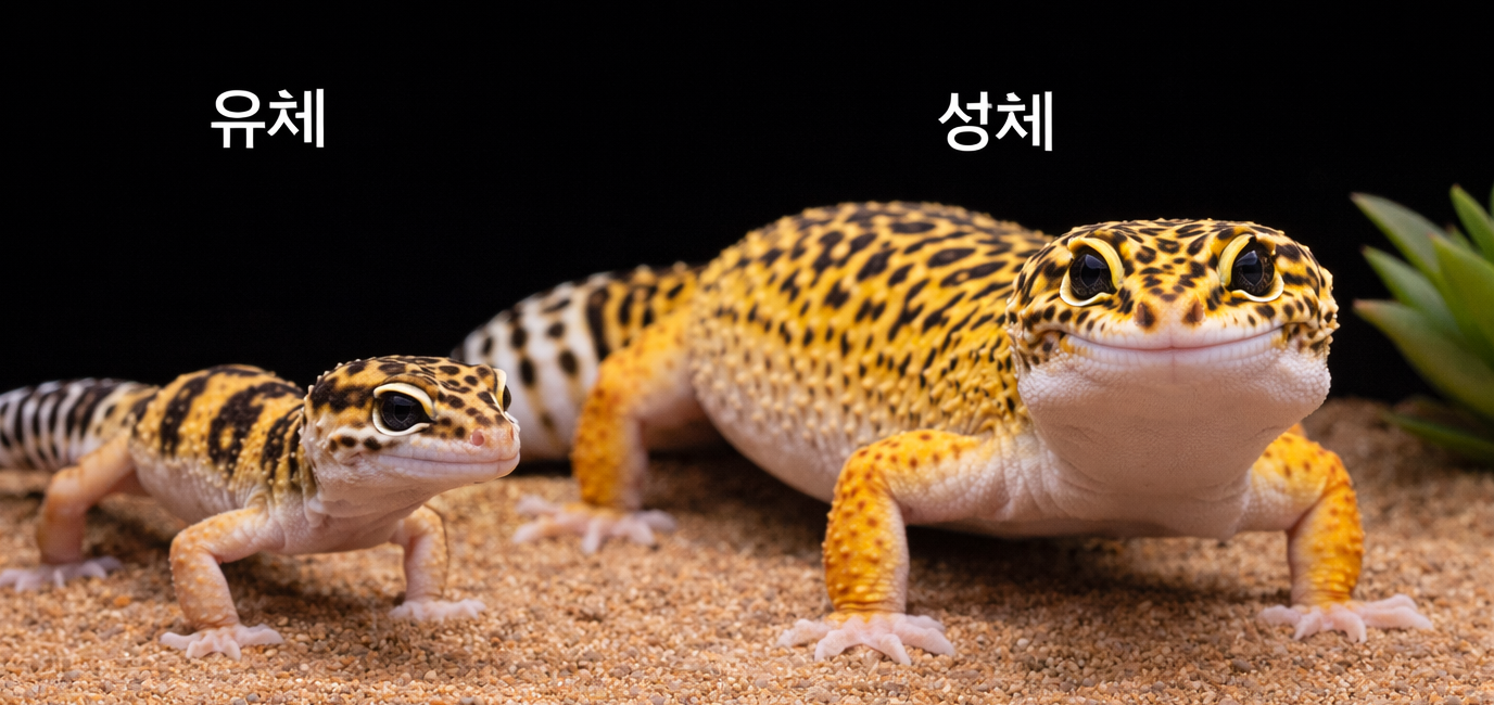 레오파드 게코 유체 성체 탈피 주기 비교