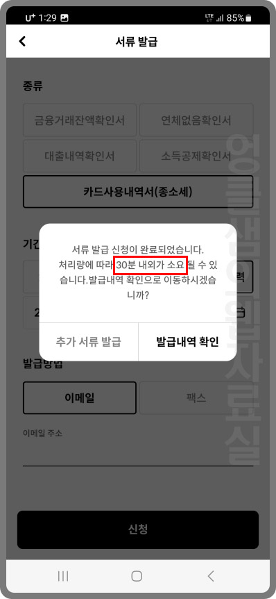 현대카드 서류 발급 내역