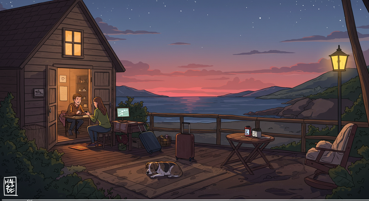 한적한 펫 프렌들리 숙소에서 반려견과 함께 여유를 즐기는 모습