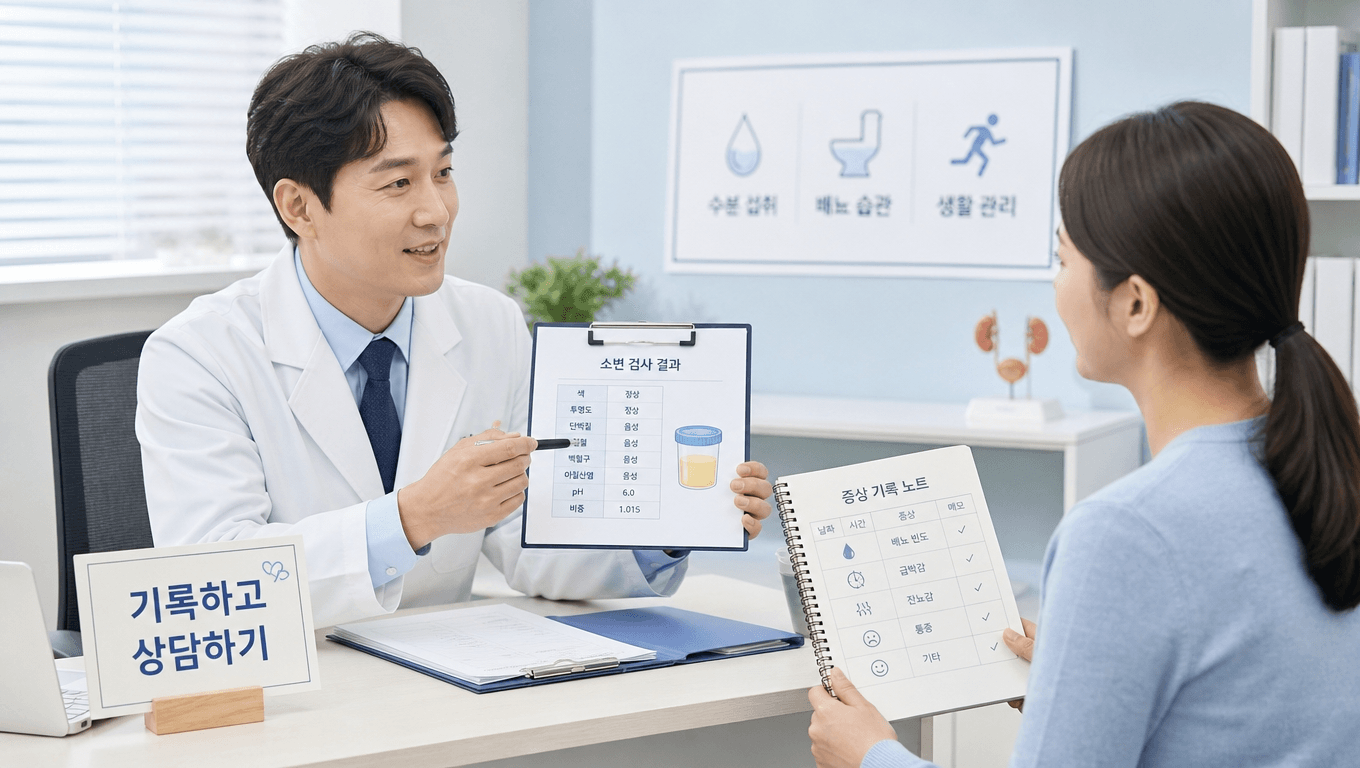 의사가 소변검사 결과를 상담하는 장면