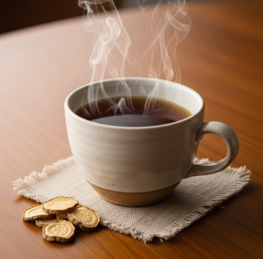 찾잔에 든우엉차