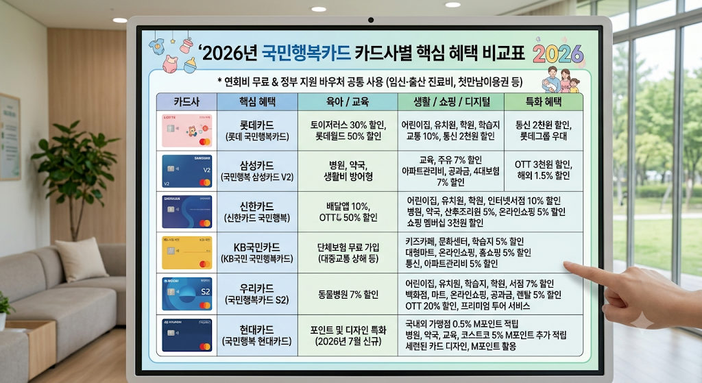 2026년 국민행복카드 카드사별 핵심 혜택 비교표