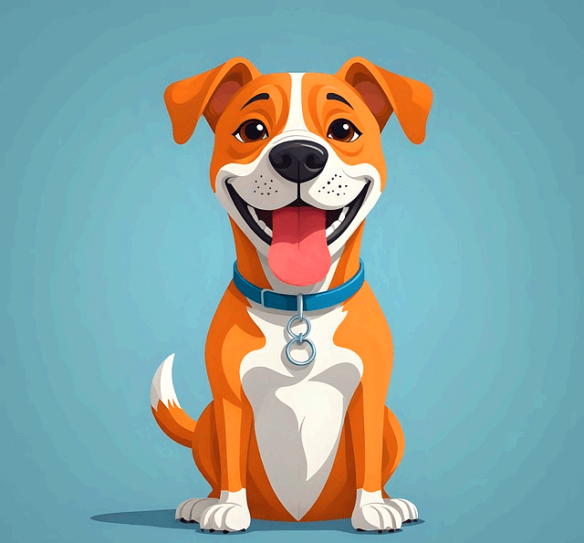 갈색개가 앉아서 정면을 바라본다. 입을 벌려 웃고있다.