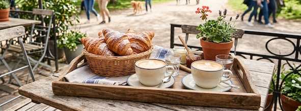 butter croissants with coffee