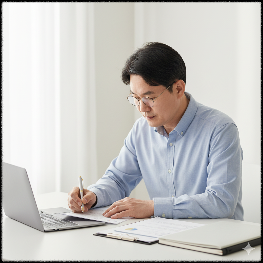 체크리스트를 작성하는 중년 남성