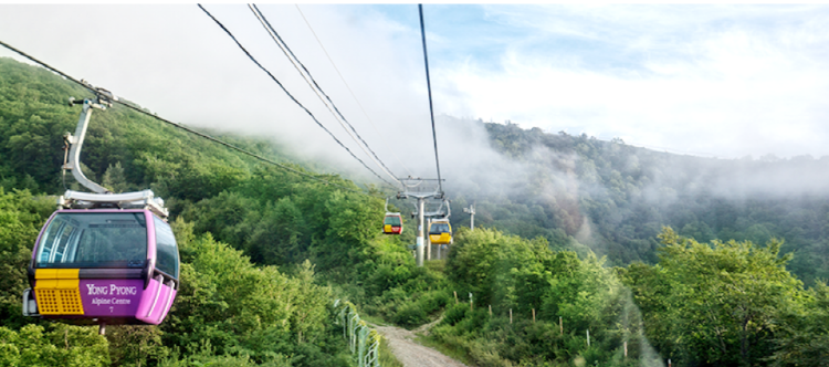 발왕산 케이블카를 타고 올라가는 중