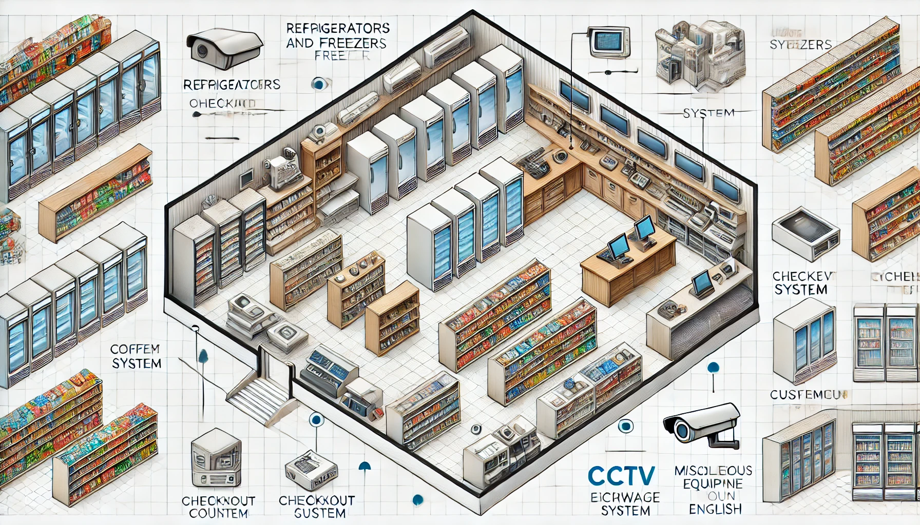 편의점 장비 및 물품 배치 이미지