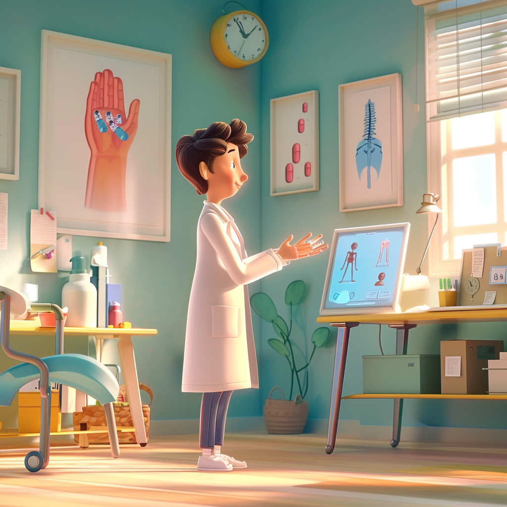 진료차트를 보는 의사, 픽사형 일러스트