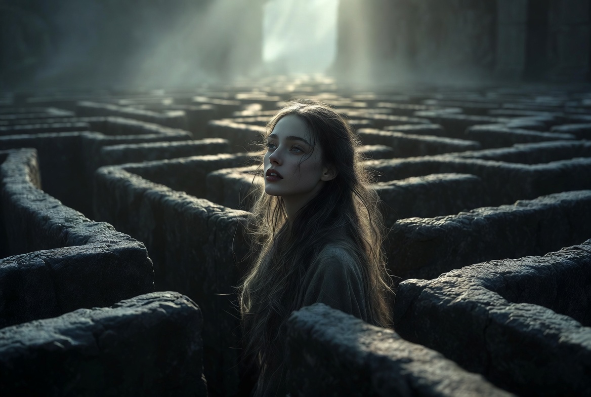 미로에 있는 여성의 모습 ai 이미지