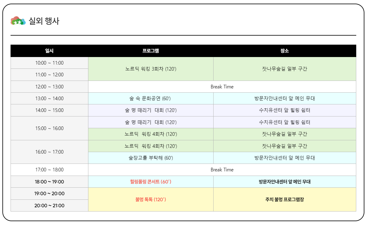 산림치유박람회 프로그램 일정