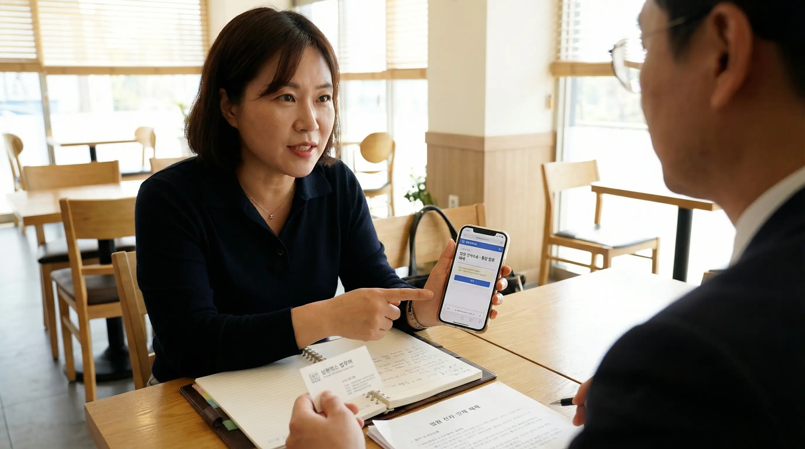스마트폰으로 통장 압류 해제 신청 방법을 확인하고 법률 상담을 통해 해결책을 찾는 적극적인 모습