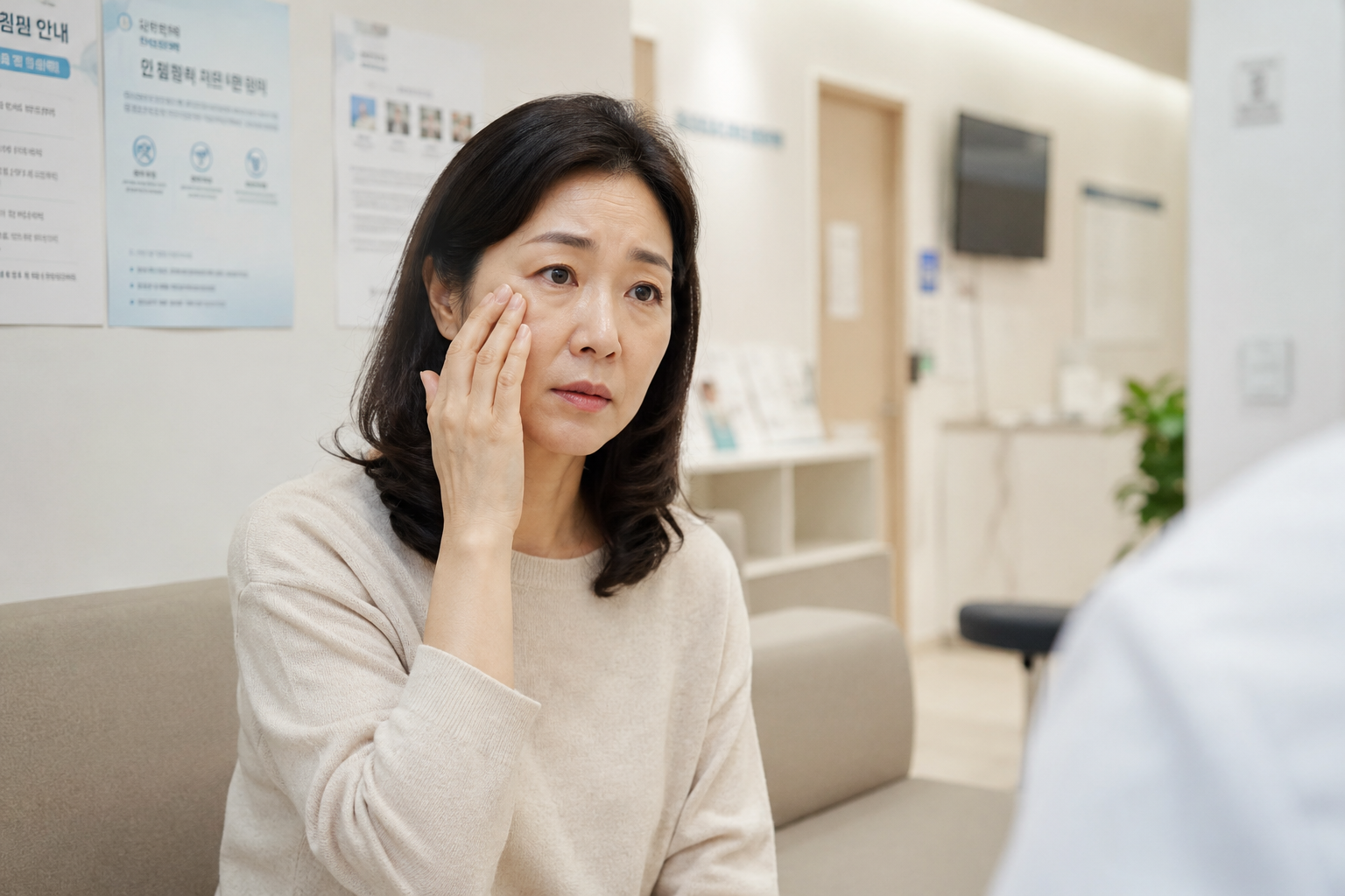 눈가 떨림으로 병원을 찾는 환자의 모습을 담은 장면