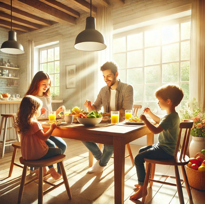 출처 Dall-E. 다자녀가정의 화목한 식사