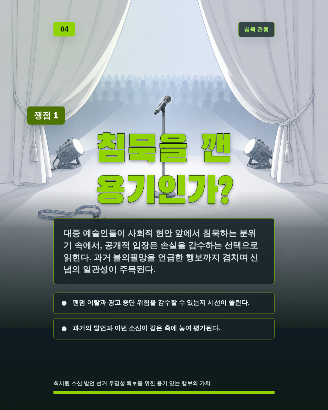 침묵을 깬 용기인가?