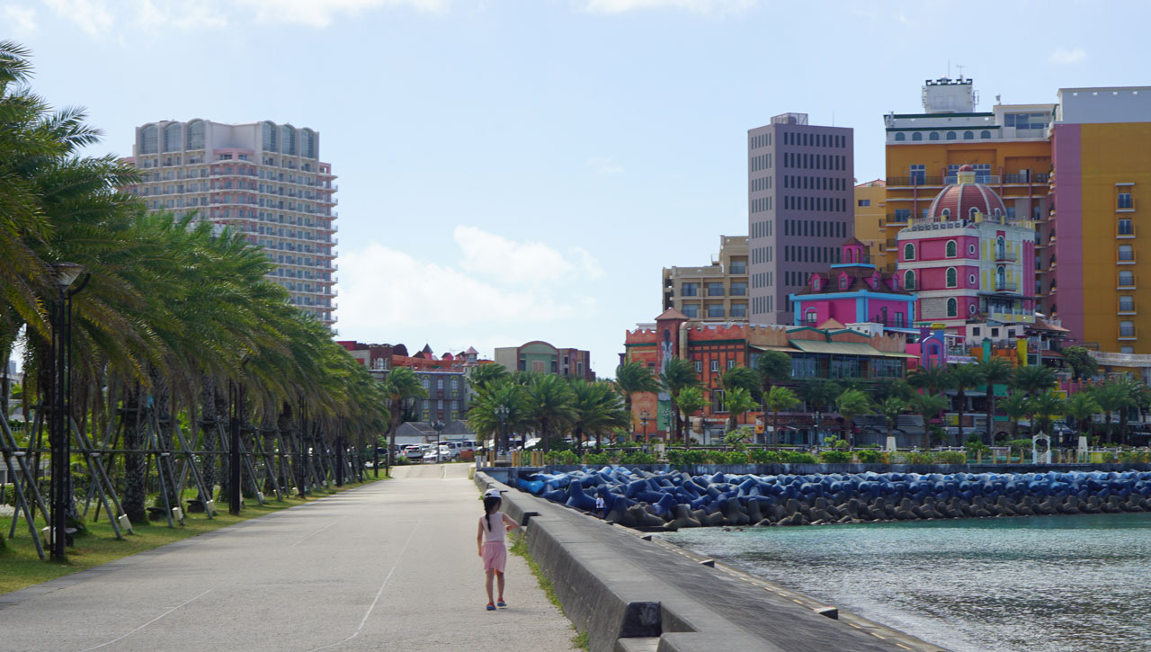 Take a walk while looking at the American Village beach.