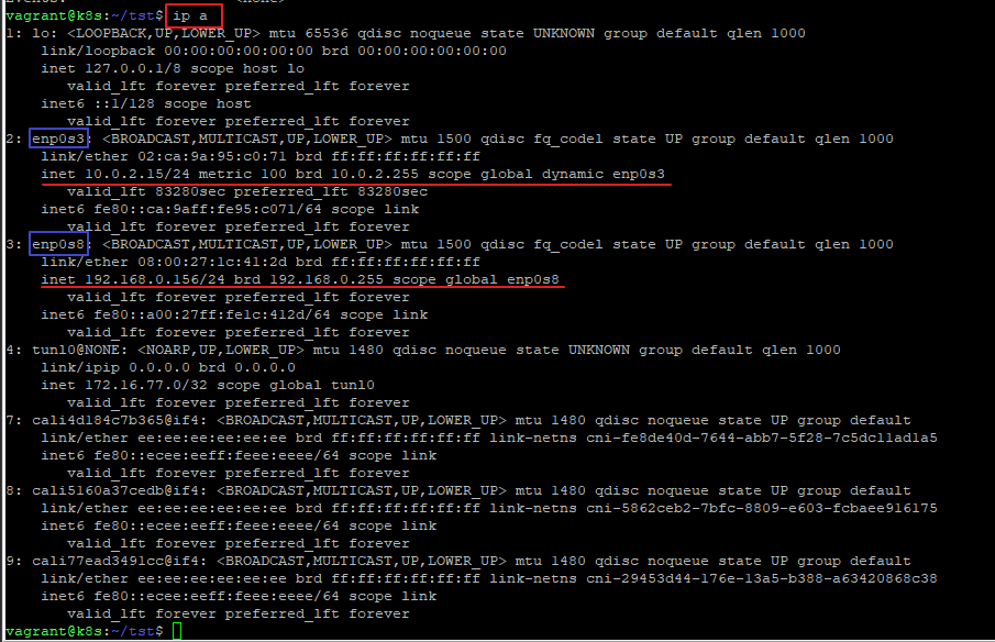 network interface 확인 화면
