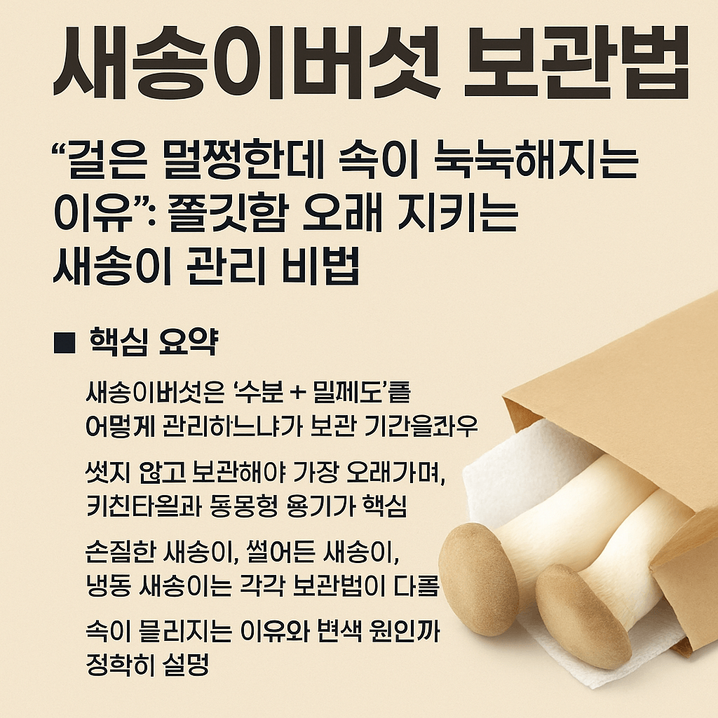 새송이버섯 보관법, &ldquo;겉은 멀쩡한데 속이 눅눅해지는 이유&rdquo;