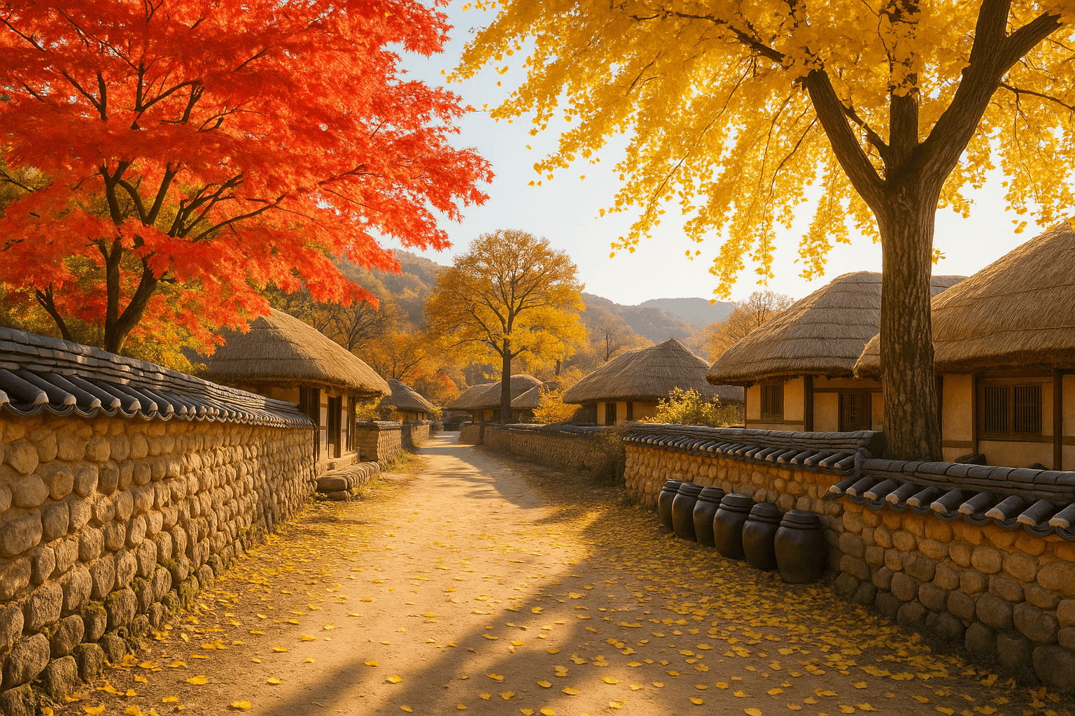 11월 아산 외암민속마을, 단풍과 초가가 어우러진 한국의 가을 정취