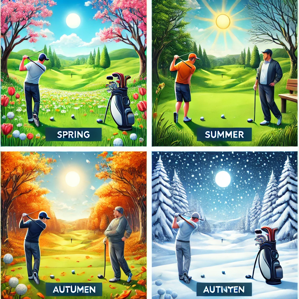 봄 여름 가을 겨울 골프치는 이미지