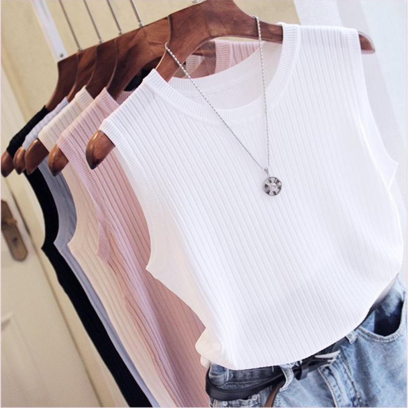 여성 골지 민소매티 여성 흰 나시 흰색 블랙 이너 레이어드