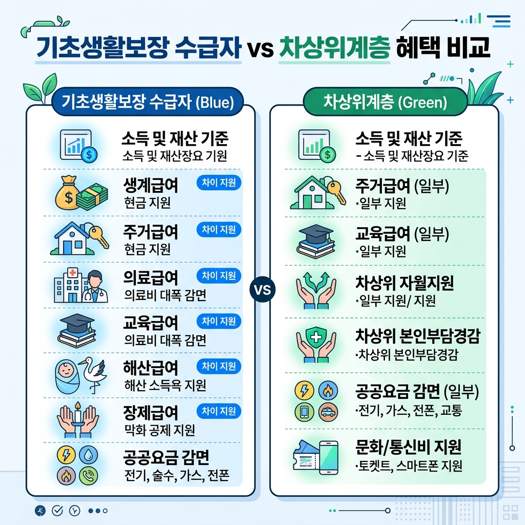 기초수급자 차상위계층 혜택 비교