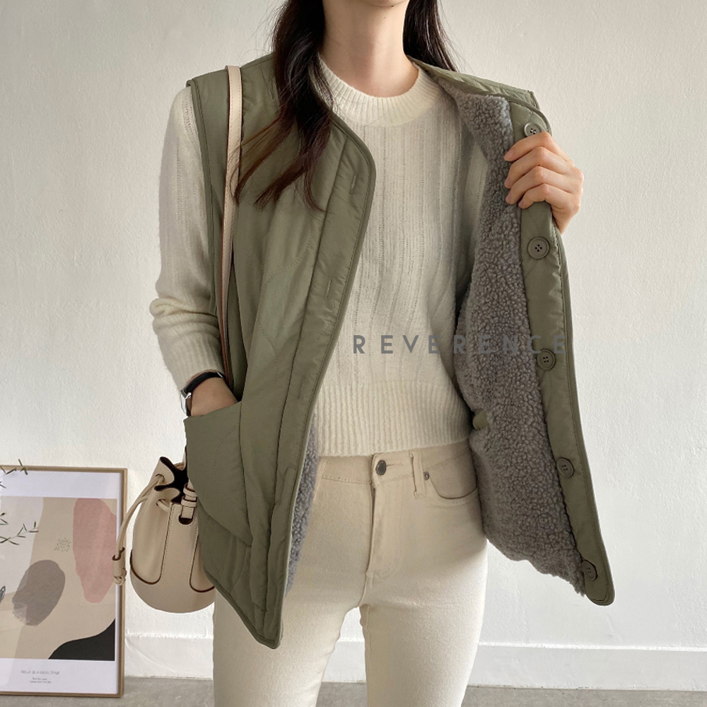 여성 리버서블 베스트 양면 누빔 퀼팅 양털 가을 겨울 보온 덤블 단추 경량 보아털 조끼