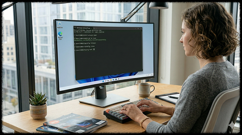 CMD에서 네트워크 초기화 명령어를 실행하는 모습