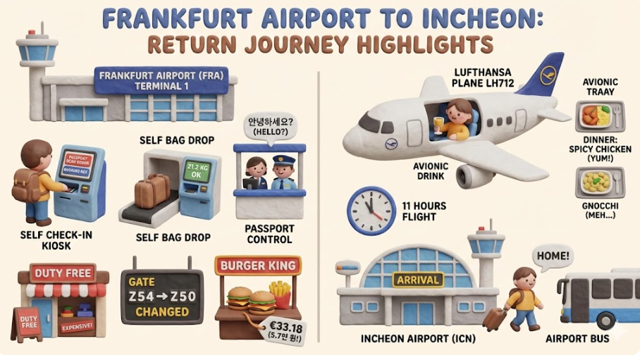 프랑크푸르트 공항→인천 공항 / 수속부터 비행, 그리고 귀국까지.