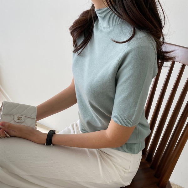 반목 반팔니트 여성 니트 티 터틀넥 유스
