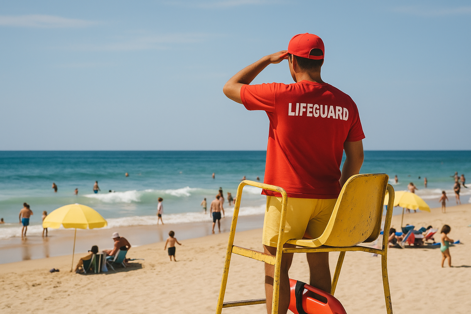 안전요원이 바다를 살피는 모습