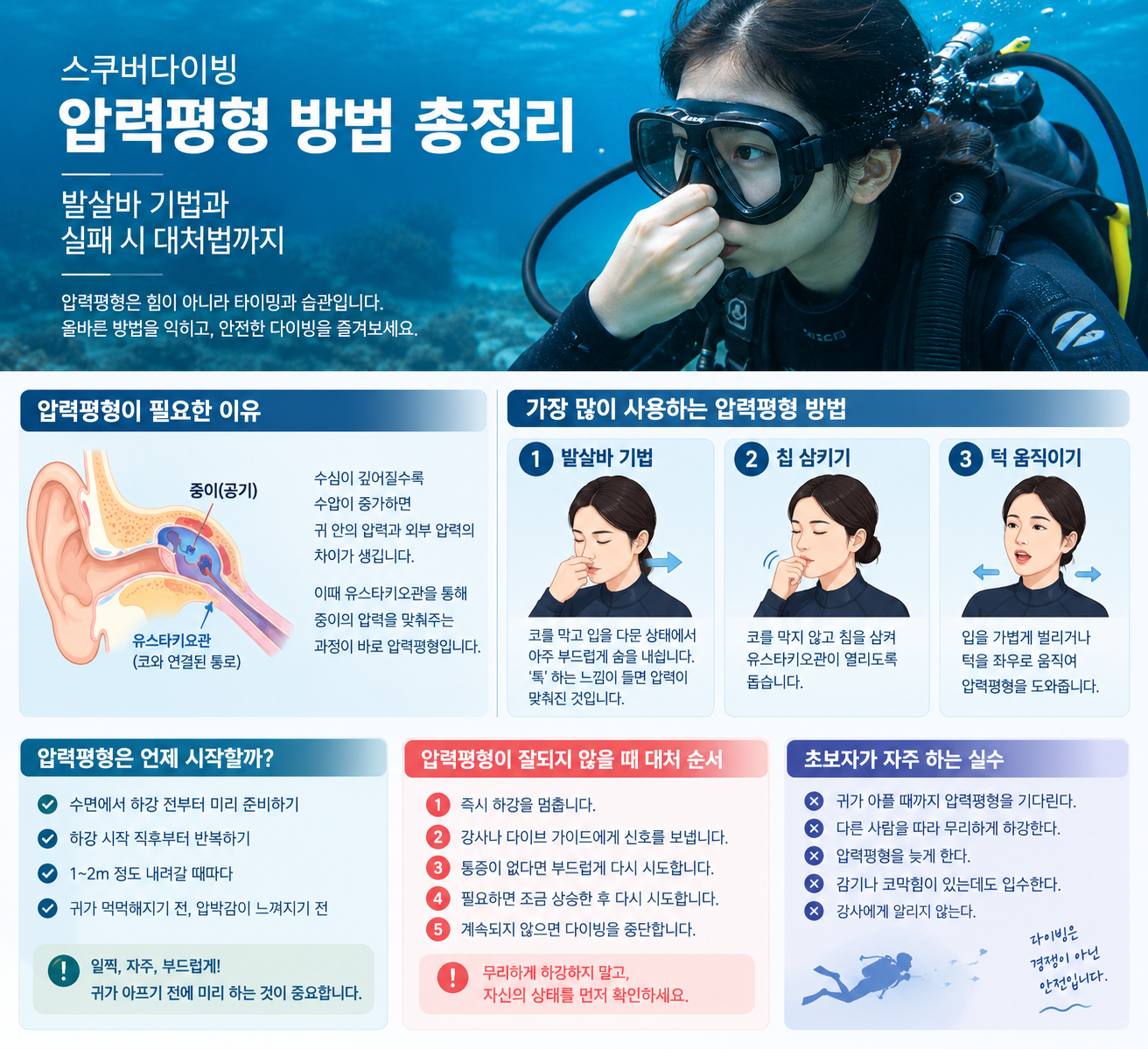 스쿠버다이빙 압력평형 방법 총정리｜발살바 기법과 실패 시 대처법