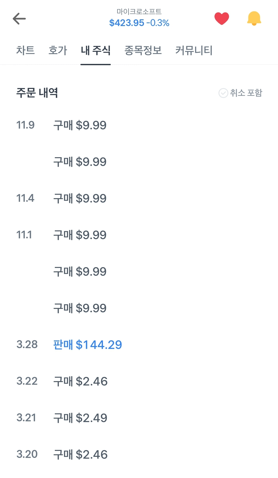 미국주식-마이크로소프트-매매내역