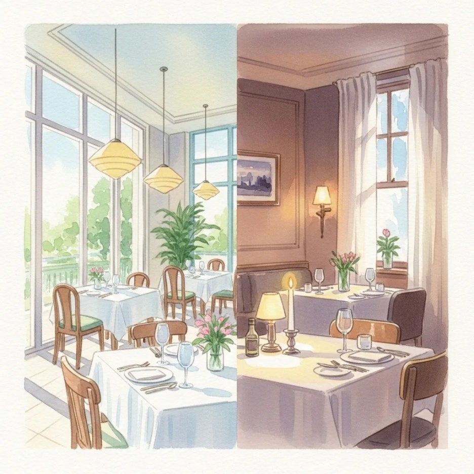 밝고 활기찬 런치와 로맨틱한 디너 분위기