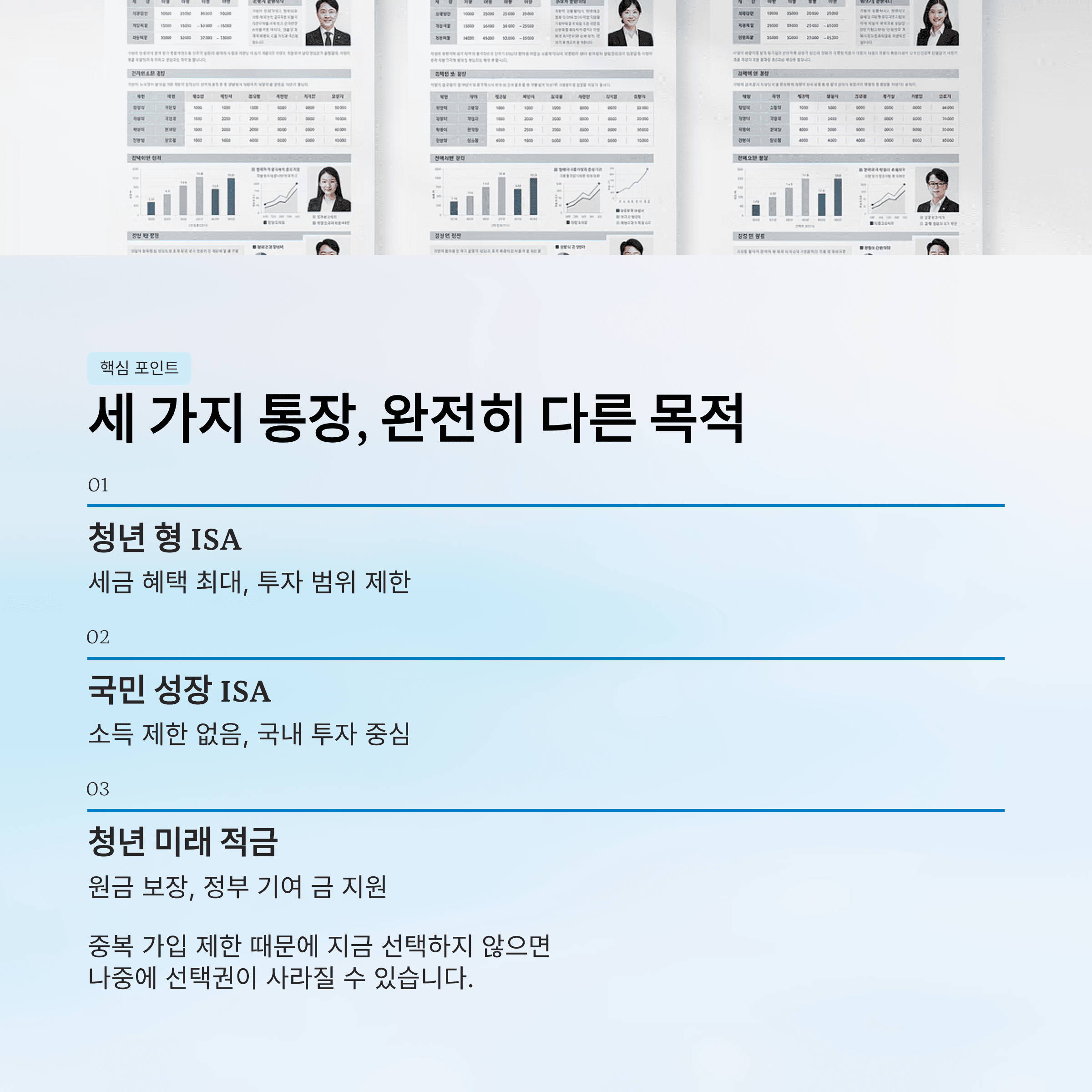 청년 형 ISA· 국민 성장 ISA· 청년 미래 적금 차이