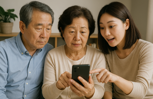 부모님에게 휴대폰 알려드리는 모습