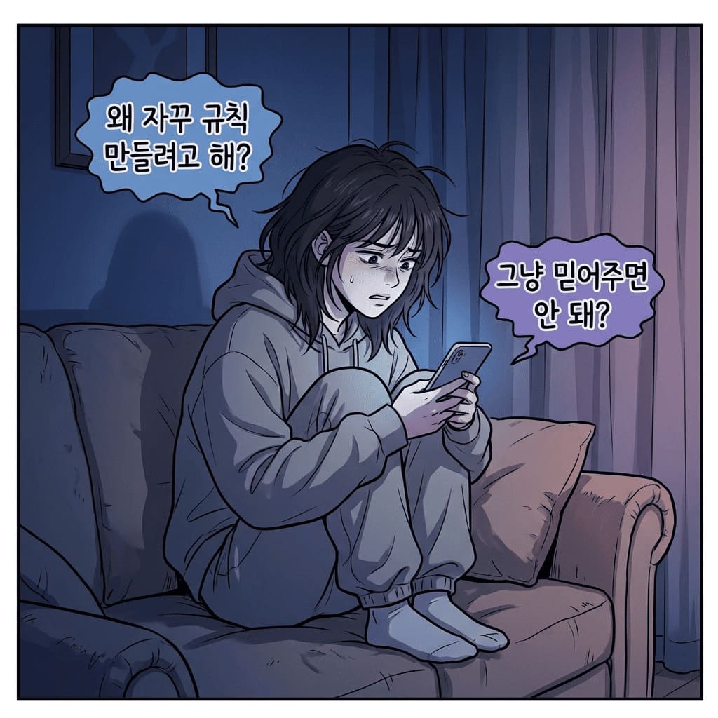 회피형 남자친구가 기준을 정하는 건 싫어라고 거부할 때
