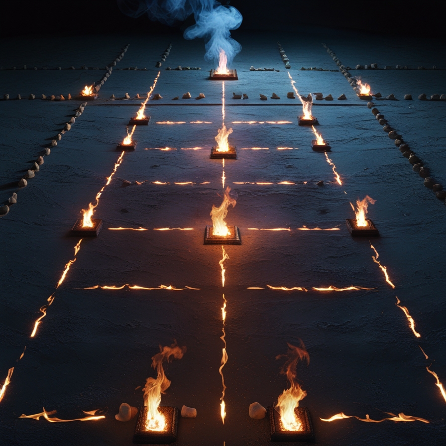 형태 없는 불과 연기의 이동으로 하나님의 임재와 언약을 표현한 상징적 장면