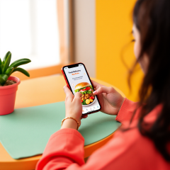 공공배달앱 다운받고 주문하는 여성