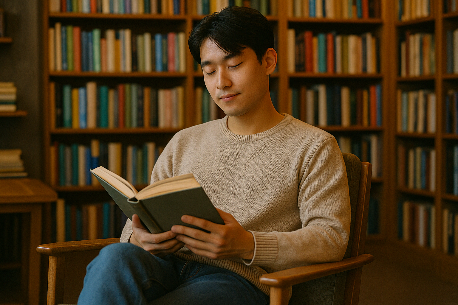 도서관에서 책을 읽는 남자