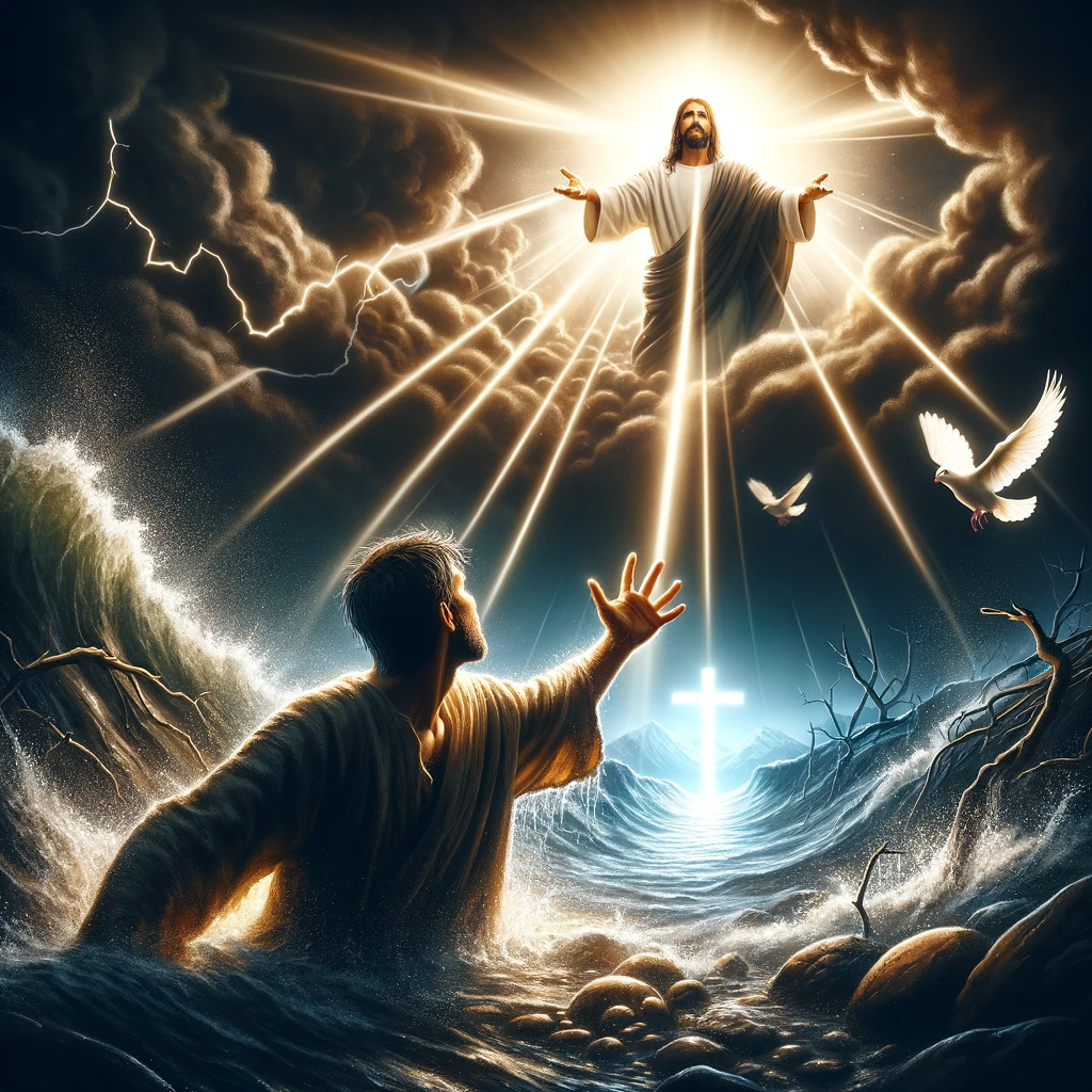 Here's the illustration reflecting the concept of salvation and eternal life through faith in Jesus Christ. If you need any adjustments or additional elements, feel free to let me know.