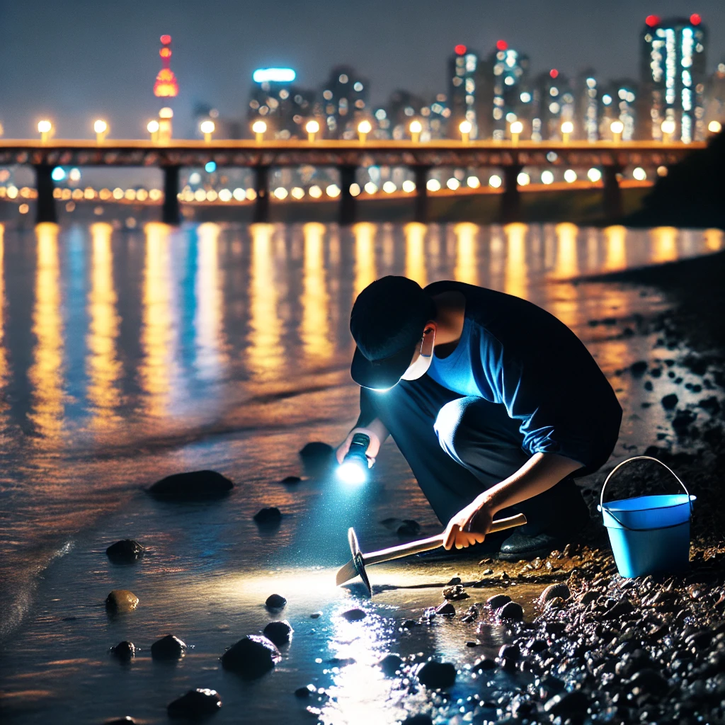 한강에서 금 찾는 사람