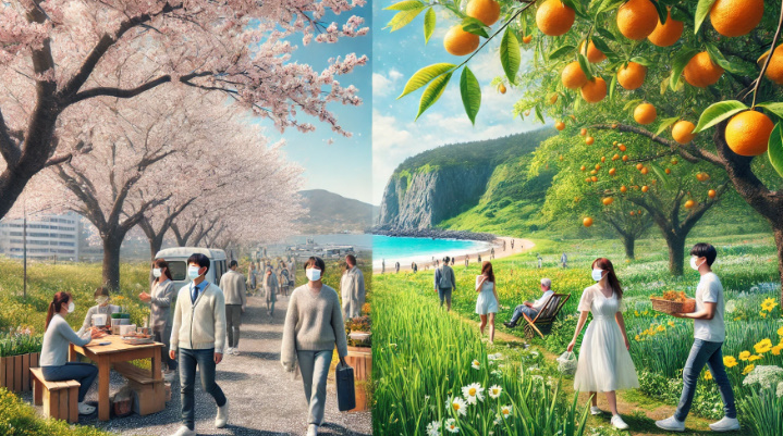 서울과 제주, 환절기 기후 차이와 건강관리 관련 이미지